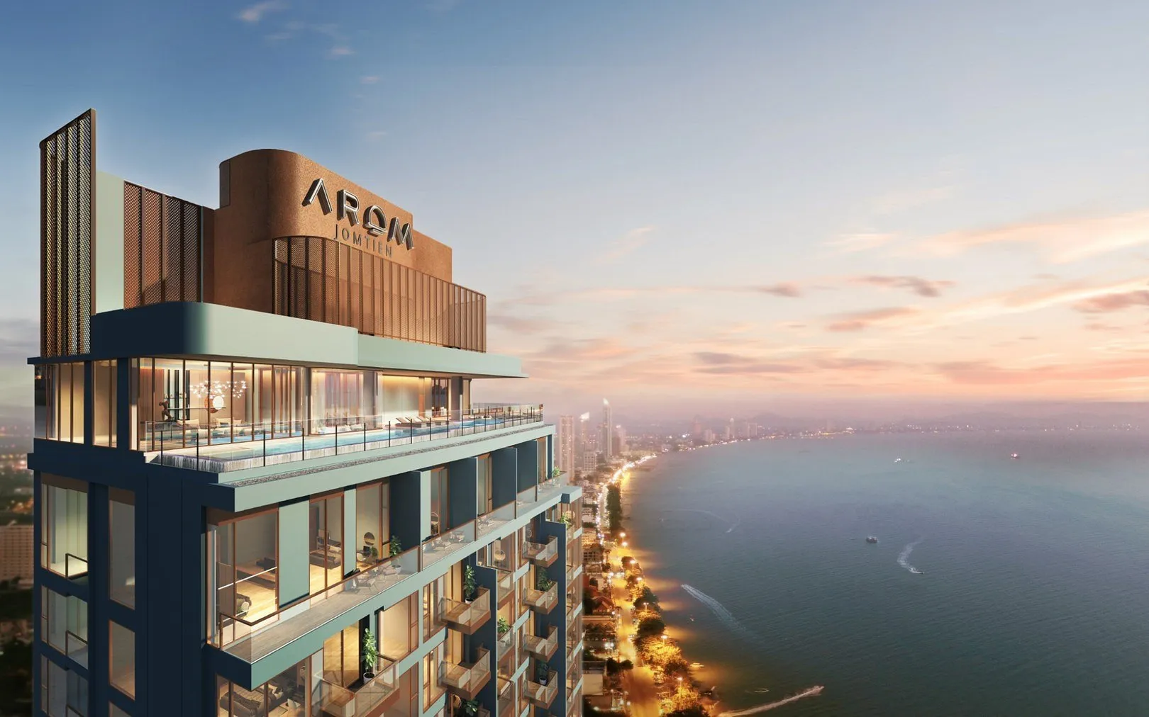 1-bedroom квартира 33 кв.м в AROM Jomtien Pattaya — 12 этаж, вид на море