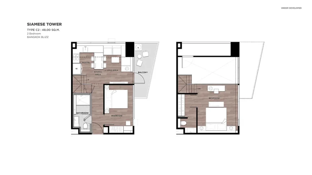 2 спальни 48.00 м²