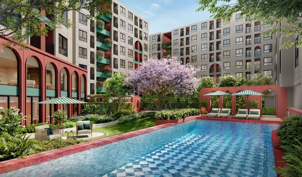 Resort-style swimming pool at Dcondo Vite Pattaya condominium by Sansiri / Курортный бассейн в кондоминиуме Dcondo Vite Pattaya от Sansiri