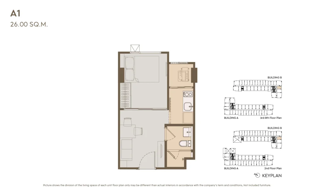 1-спальная (A1 26.00 м²)